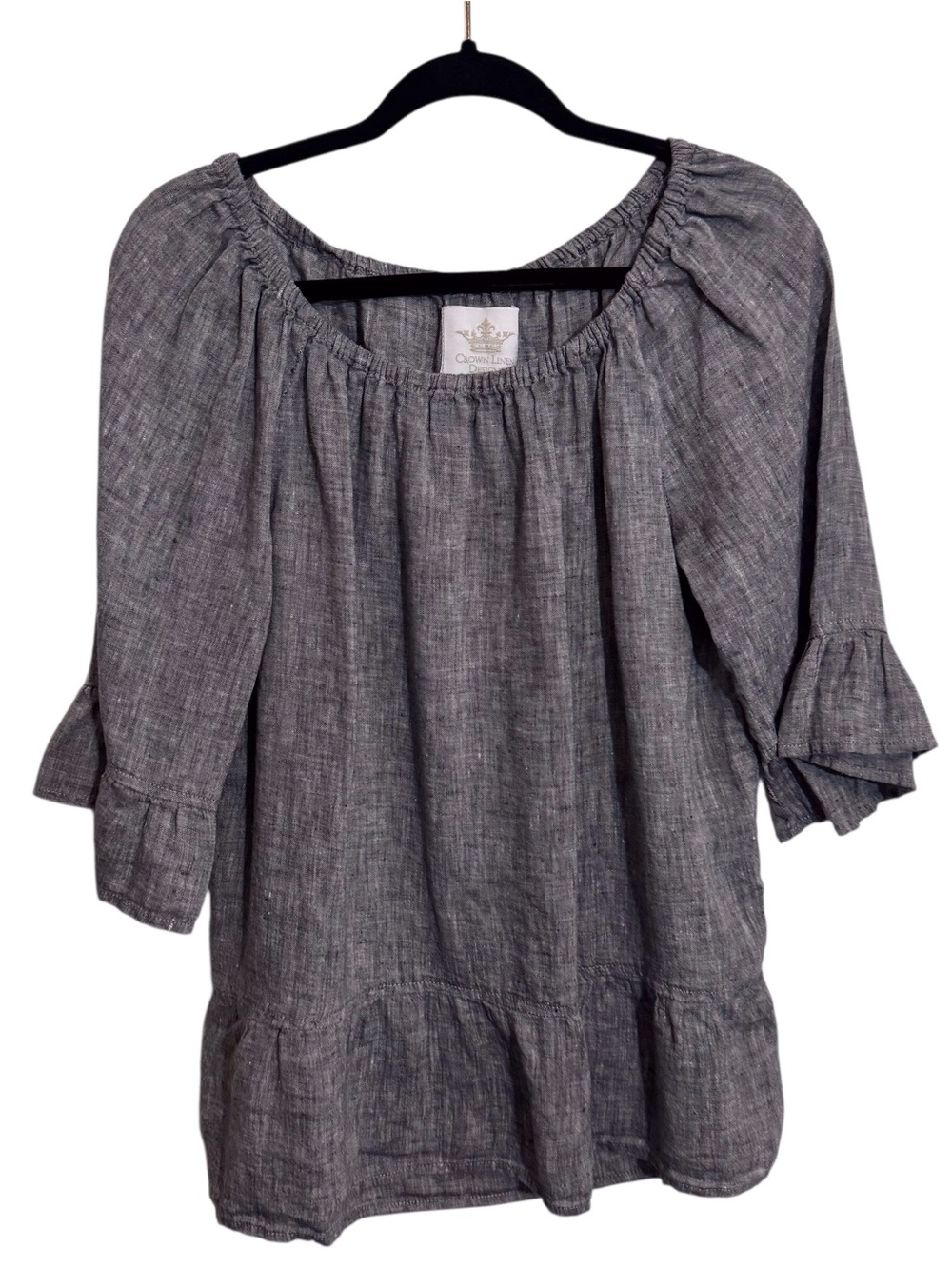 Crown Linen Designs Size Medium Gray Flutter Sleeves Blouse Top Lagenlook Beach